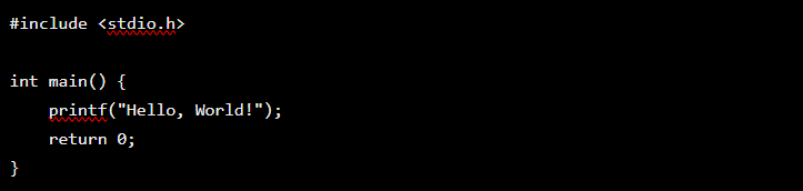 C code for a Hello World program using the main() and printf() functions.